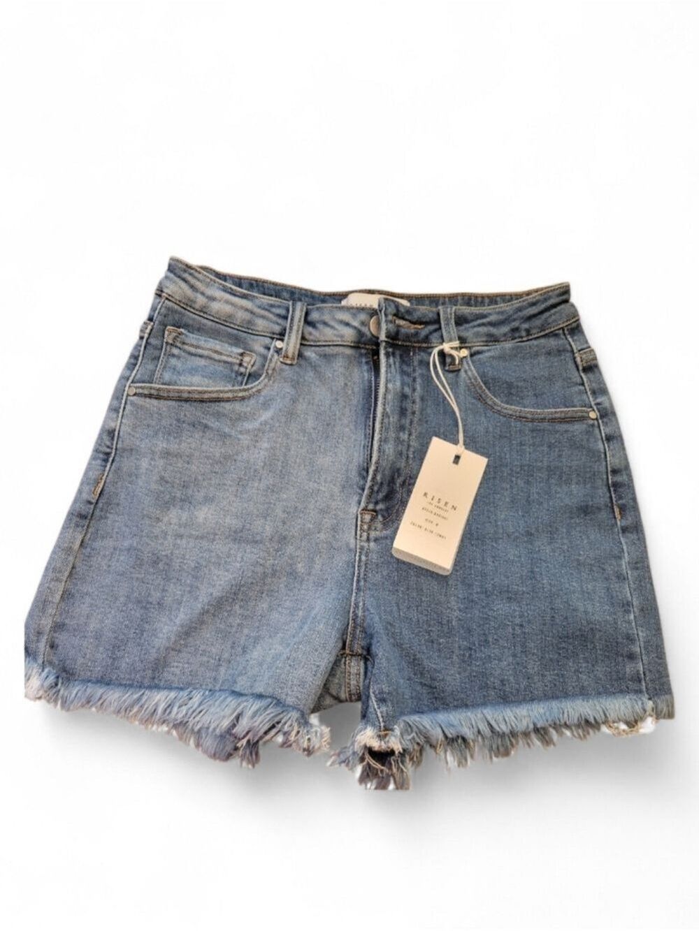 Risen Light Blue  Two Tone Frayed Hem Denim Shorts Medium NWT